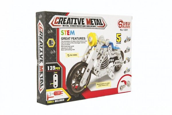 Stavebnice kovová motorka 139 dílků 